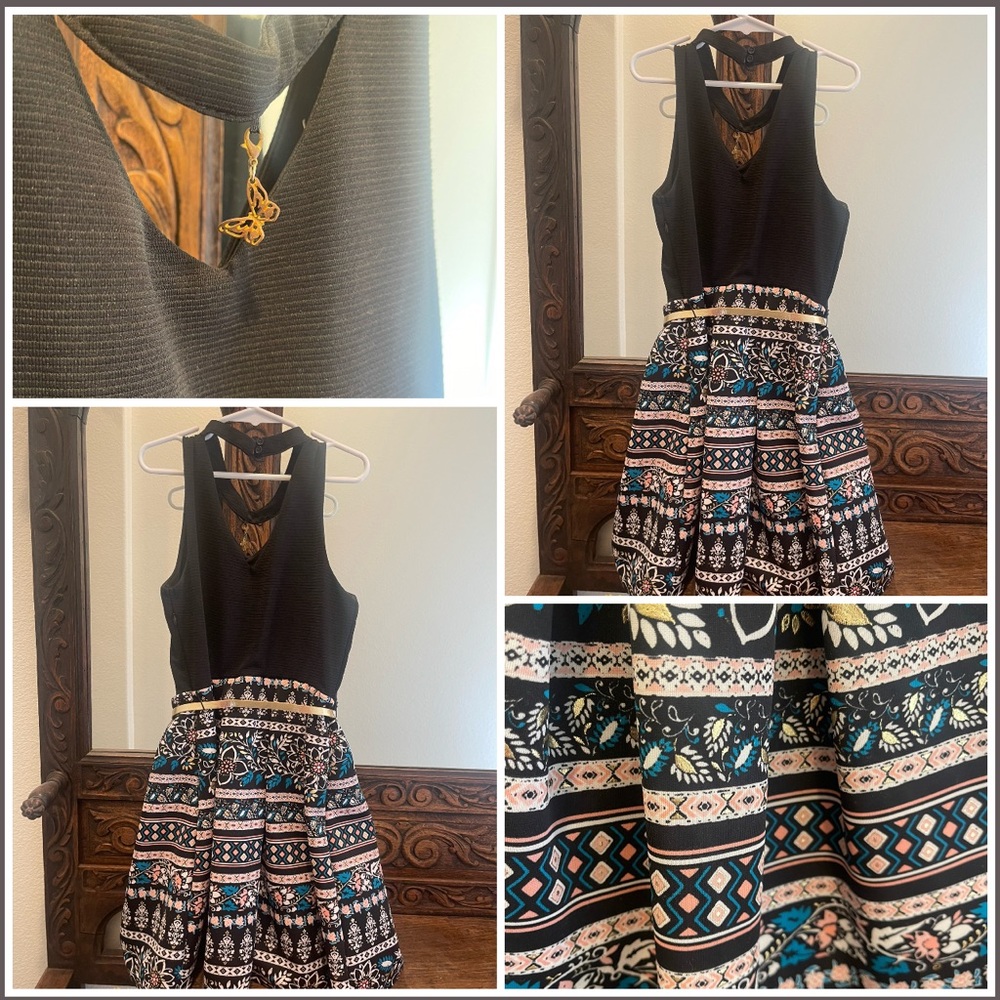 Black and Blue Fit and Flare Cocktail Dress